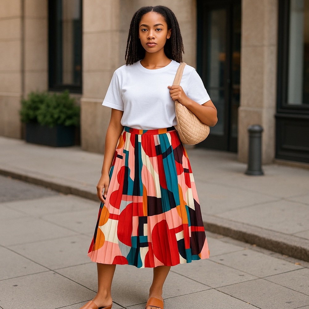 Anthropologie Colorful Abstract Pleated Skirt